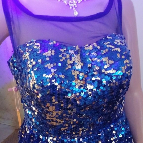 SHORT DARK BLUE AND SILVER PROM/PARTY DRESS - Picture 2 of 4